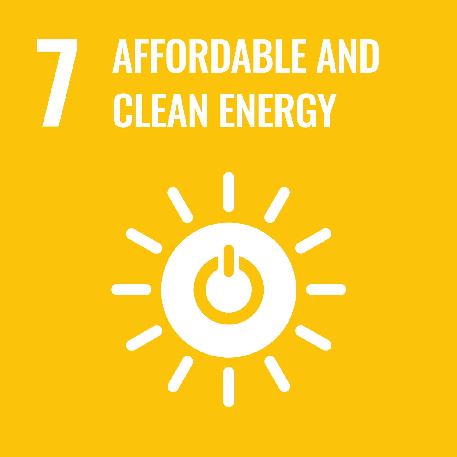 Yellow square with white text that says 7: Affordable and Clean Energy